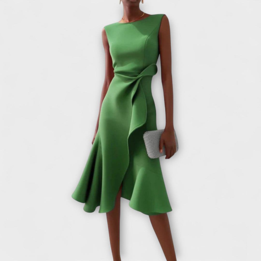 Vestido Midi Elegante para Bodas de Otoño en Verde
