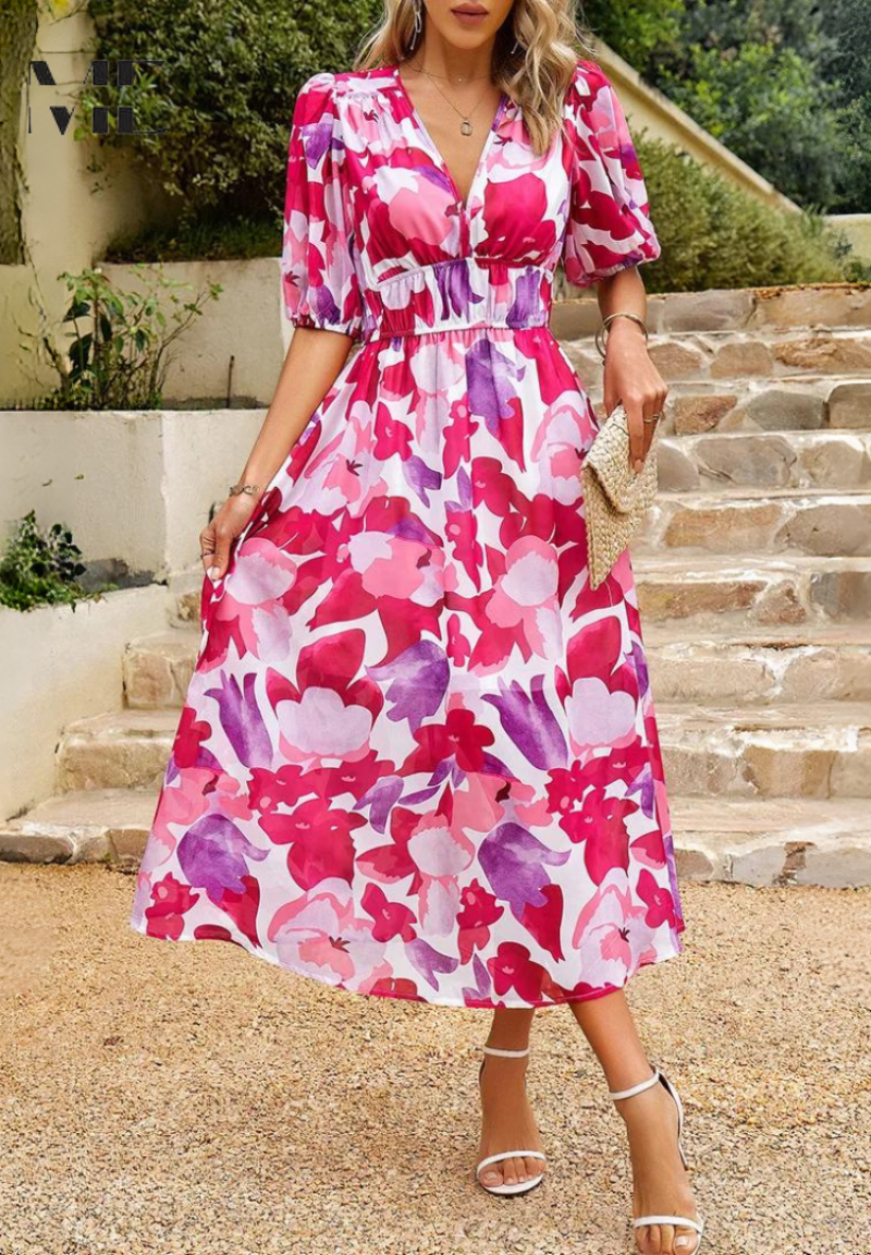 Vestido Midi Elegante para Invitada de Boda en Rosa 5