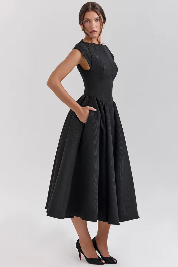 Vestido Midi Estructurado para Invitada de Boda en Negro