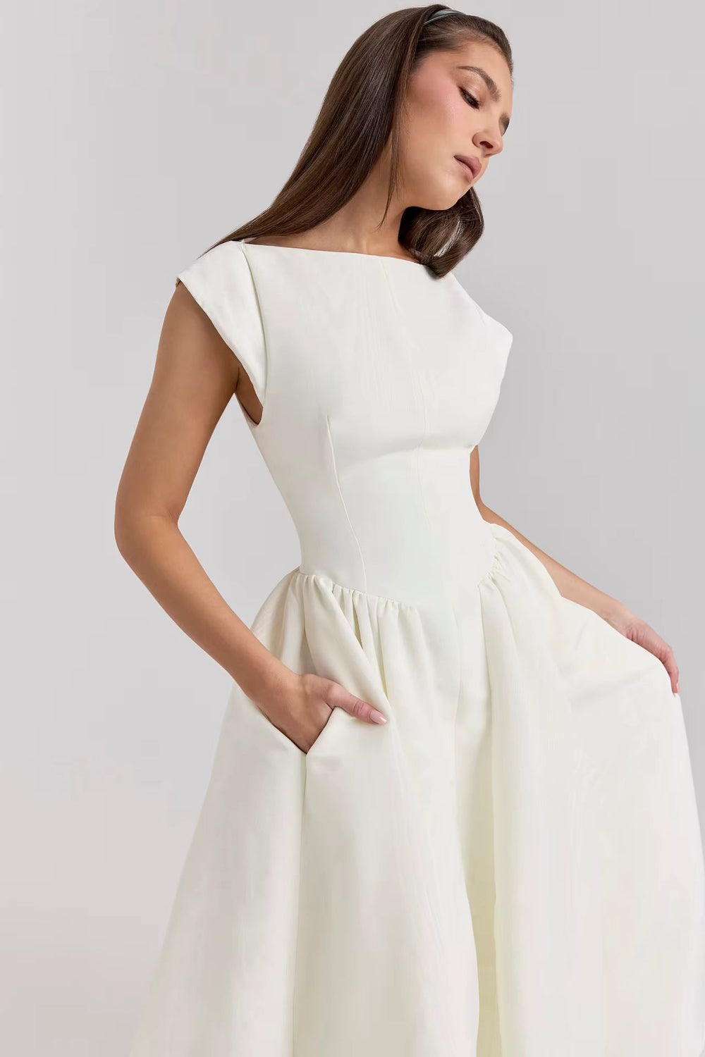 Vestido Midi para Invitadas de Bodas con Mangas Casquete (2)