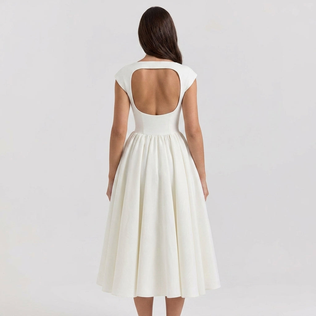 Vestido Midi para Invitadas de Bodas con Mangas Casquete (3)