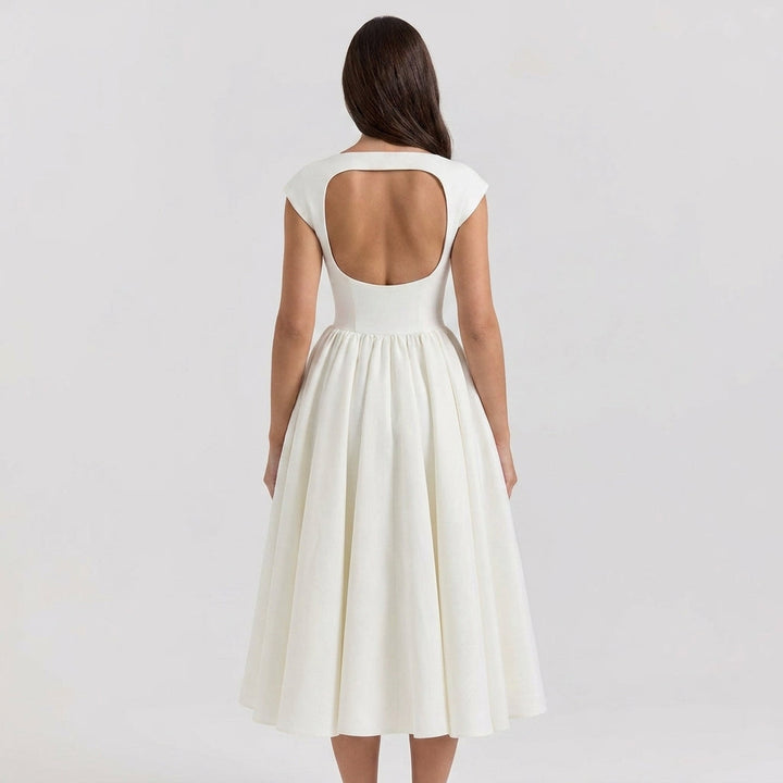 Vestido Midi para Invitadas de Bodas con Mangas Casquete (3)