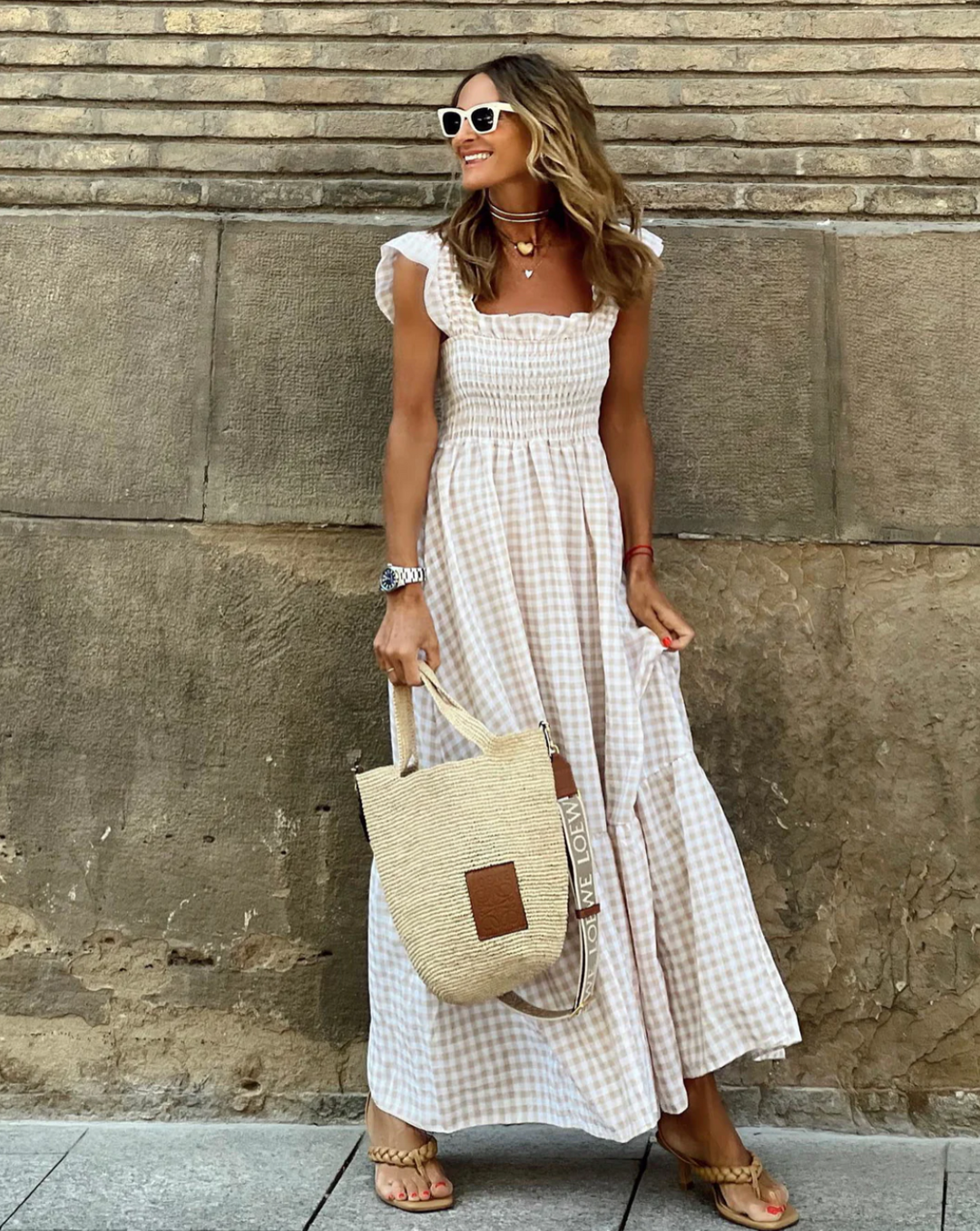 Women’s Smocked Casual Events Maxi en Beige