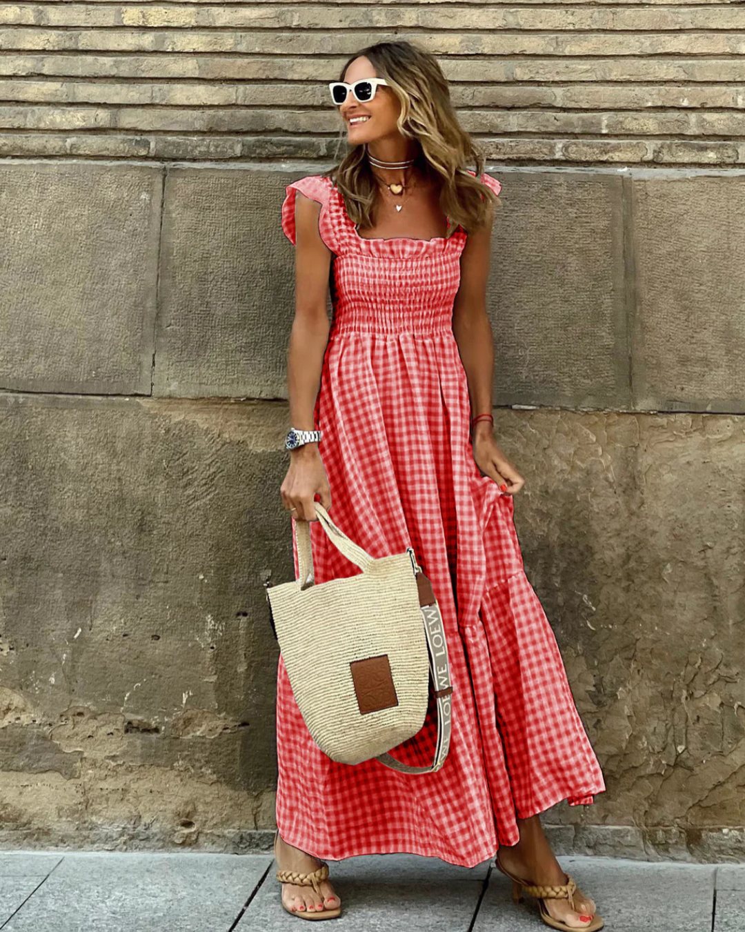 Women’s Smocked Casual Events Maxi en Rojo