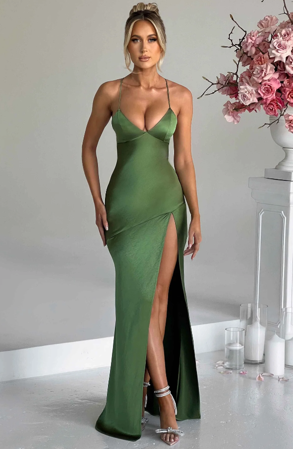 Women’s Thin Strap High Slit en Emerald